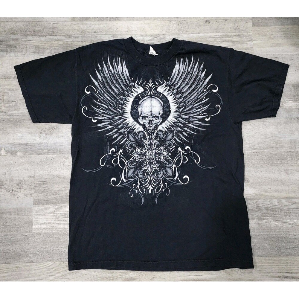 Cyber Grunge Tribal Skull Goth Tshirt Black Size L